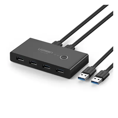 Conmutador USB para Compartir 4 Puertos USB 3.0 a 2 PC Ìs | Cambio Mediante Botón | Incluye Dos Cables USB de 1.5 m | ABS | Permite que 2 Usuarios Compartan 4 Dispositivos Periféricos USB3.0, como una impresora, un escáner, etc.