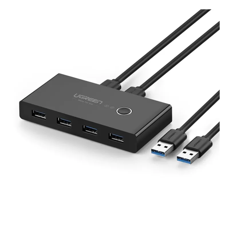 Conmutador USB para Compartir 4 Puertos USB 3.0 a 2 PC Ìs | Cambio Mediante Botón | Incluye Dos Cables USB de 1.5 m | ABS | Permite que 2 Usuarios Compartan 4 Dispositivos Periféricos USB3.0, como una impresora, un escáner, etc.