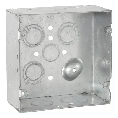 Caja Cuadrada 4 11/16" x 4 11/16"/ Profundidad 2- 1/8"/ 4 Entradas 1", 4 Entradas 3/4", 1 Entrada 1/2" y 3 TKO (1/2"-3/4").