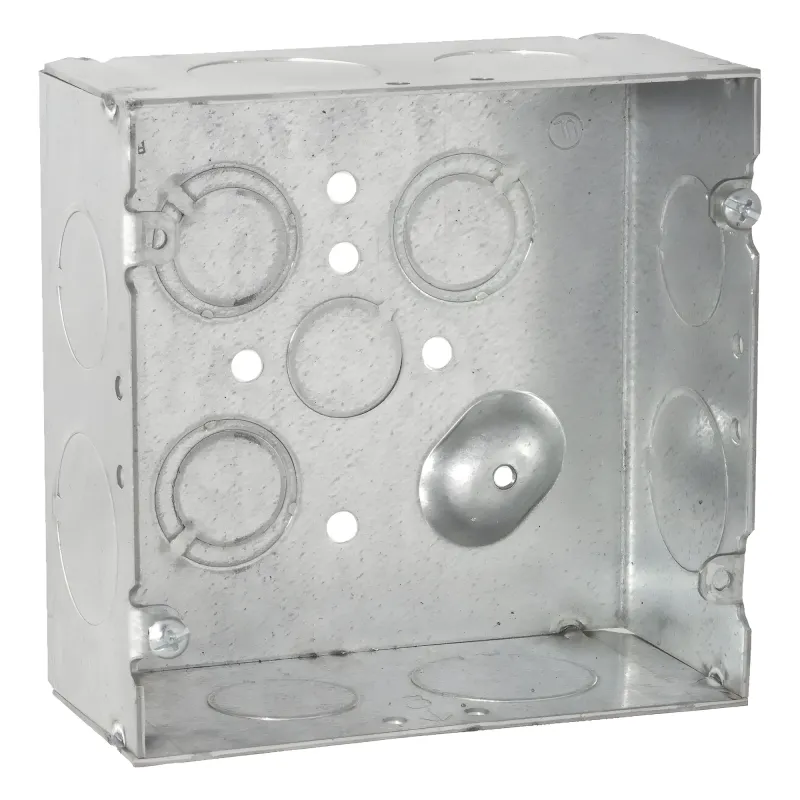 Caja Cuadrada 4 11/16" x 4 11/16"/ Profundidad 2- 1/8"/ 4 Entradas 1", 4 Entradas 3/4", 1 Entrada 1/2" y 3 TKO (1/2"-3/4").