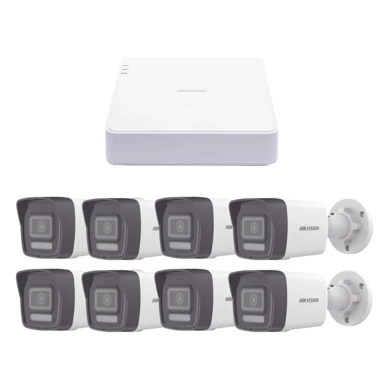 Kit IP 1080p (2 Megapixel) / NVR de 8 Canales con 8 Puertos PoE / 8 Cámaras IP Bala ColorVu Lite y Motion Detection 2.0 / Micrófono Integrado