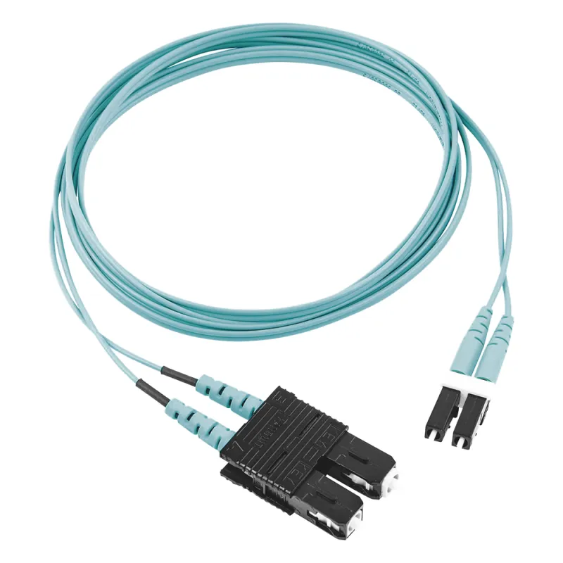 Jumper de Fibra Optica Multimodo 50/125 OM3, LC-SC Duplex, OFNR (Riser), Color Aqua, 30 Metros (98.43 Pies)