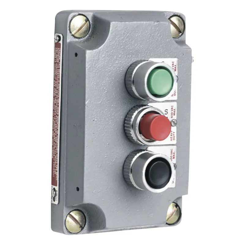 Cubierta para Estación de Control con Tres Botones Pulsadores Rojo-Verde-Negro. / Uso en Áreas Clasificadas.