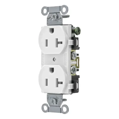 Contacto Dúplex 20 A, 125 V, 2 Polos, 3 Hilos, Cableado Posterior y Lateral, Color Blanco (Nema 5-20R).