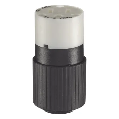 Conector de 15 A 125 V CA/ 2 Polos 3 Hilos/ Grado Industrial/ Color Blanco y Negro/ NEMA 5-15R.