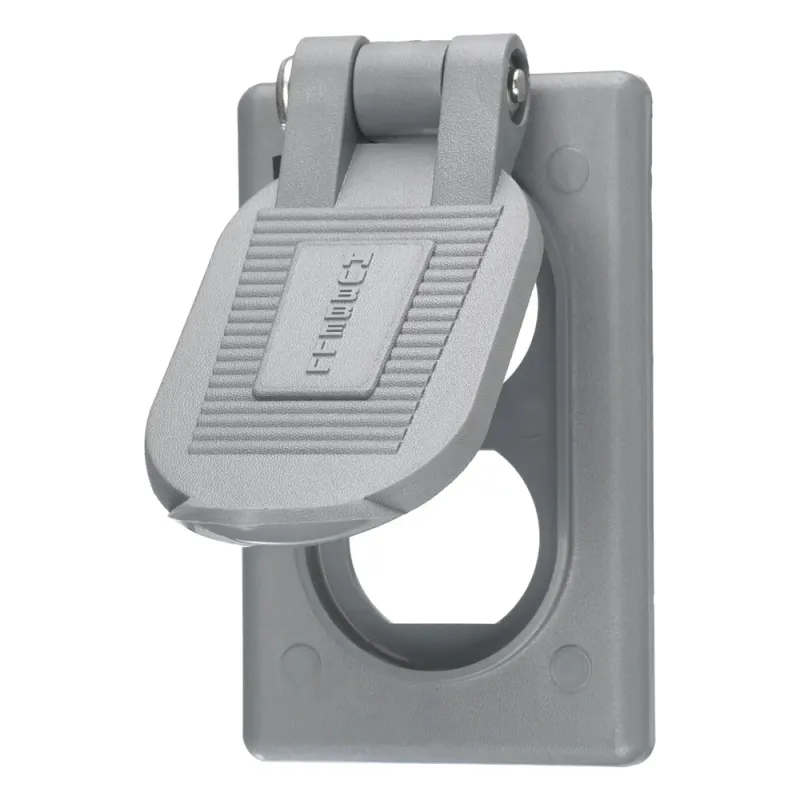 Tapa Resistente a Intemperie para Contacto Dúplex de Policarbonato Color Gris.