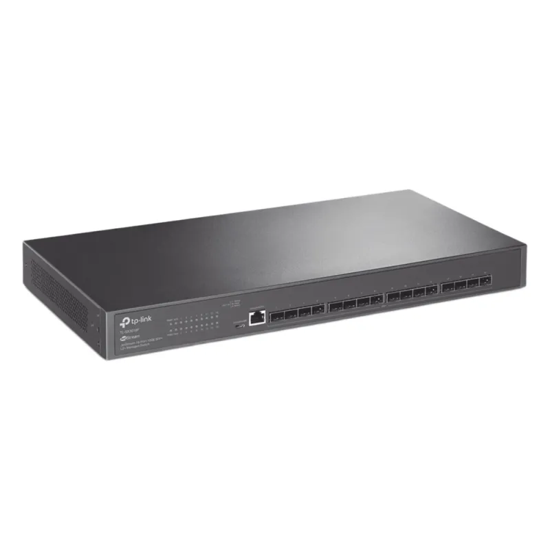 Switch Fibra Óptica L2+ Omada / 16 Puertos SFP+ 10G / 2 Puertos Consola (RJ45 y micro-USB) / Administración Centralizada Omada o Stand-Alone / Multicast IGMP / Calidad de Servicio / Montaje en Rack / Silencioso (sin ventiladores)
