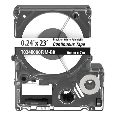 Casete de Etiquetas de Poliolefina de Cinta Continua, Color Negro Sobre Blanco, Uso Interior/Exterior, 5.82 mm de Ancho x 7 Metros (22.97 Pies) de Largo