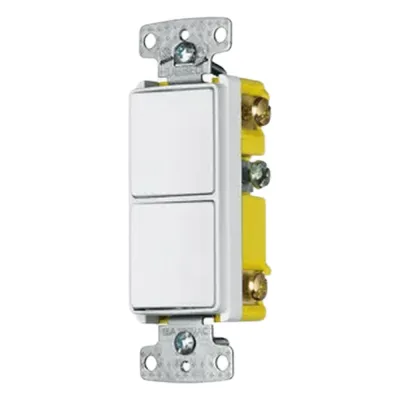 Interruptor Residencial 15 A 120-277 V, con 2 Bases Unipolares, Cableado lateral, Color Blanco.