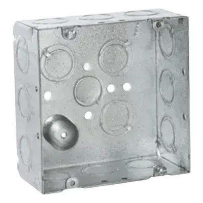 Caja Cuadrada 4 11/16 x 4 11/16"/ Profundidad de 2- 1/8"/ Cuenta 1 Entrada de 1/2" y 15 TKO (1/2"-3/4").