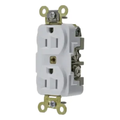 Contacto Dúplex 15 A 125 V 2 Polos, 3 Hilos Color Blanco (Nema 5-15R). Grado Industrial.