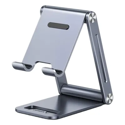 Soporte para Teléfono Celular de Aluminio | Angulo Ajustable | Amplia Compatibilidad con dispositivos de 4.7'' a 7.9'' | Antideslizante | Antiarañazos | Plegable | Color Gris.
