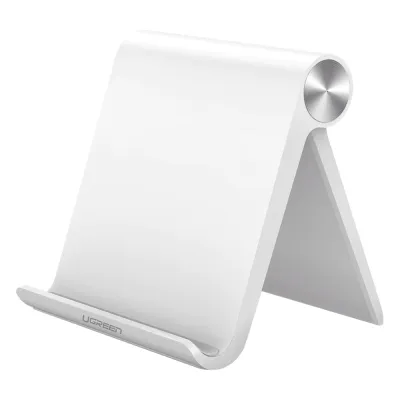 Soporte de Escritorio para Tablet / Ajustable de 0° a 100° / Goma Antiarañazos / Antideslizante / Amplia Compatibilidad con dispositivos de 4'' a 13'' / Plegable / ABS / Color Blanco