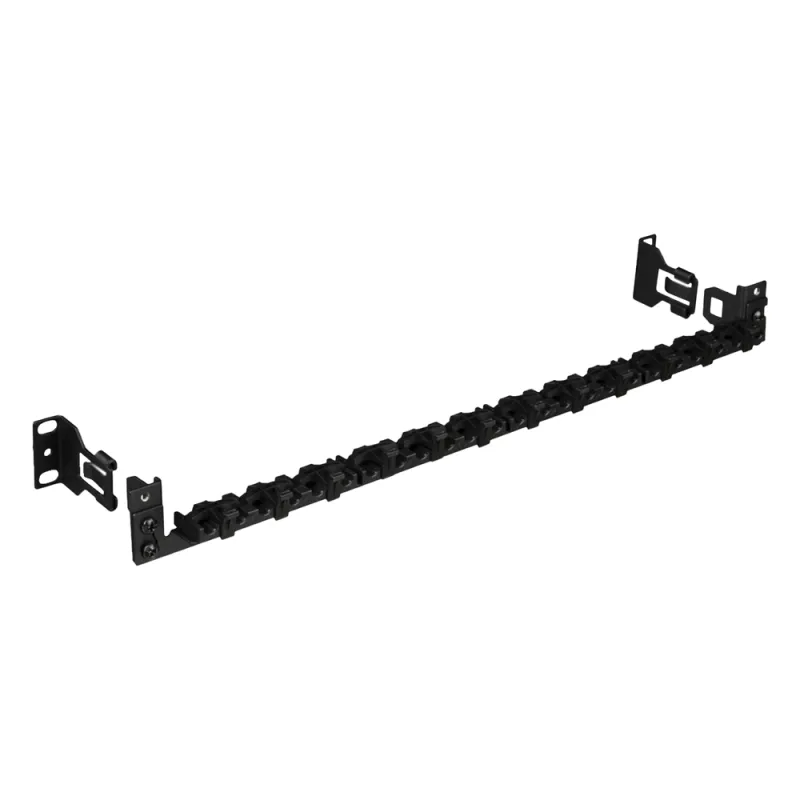 Barra para Aliviar Tensión o Peso Atrás de Patch Panel, Para 24 Cables, Con Clips Ajustables, Color Negro