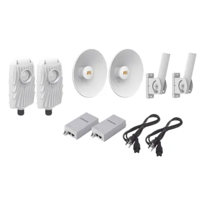 Kit de 2 radios B5X con kit de antenas (20dBi), rango de frecuencia extendida (4.9 a 6.4 GHz), incluye inyector POE, cable de alimentación y 2 FLEXIMOUNT-XL para alineación, distancia de hasta 8 km