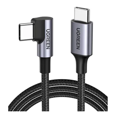 Cable USB-C a USB-C | 1 Metro (3.28 Pies) | Conector con Ángulo Recto de 90° | Carga Rápida de hasta 60W | 480 Mbps | PD3.0 | QC4.0/3.0/2.0 | FPC | AFC | Protección Integrada | Caja de Aluminio | Nylon Trenzado | Color Negro