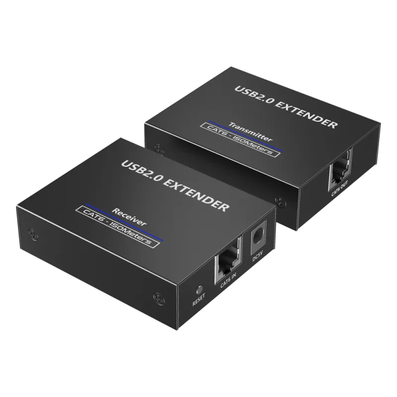 Kit EXTENSOR USB 2.0 de 4 Puertos para Distancias de Hasta 150 m | Soporta USB 2.0, USB 1.1 y USB 1.0 | UTP Cat 5e/6/6a/7 | Soporta Switch Gigabit | Ideal para Cámaras WEB, Impresoras, Escáner, Memorias, Mouse, etc.