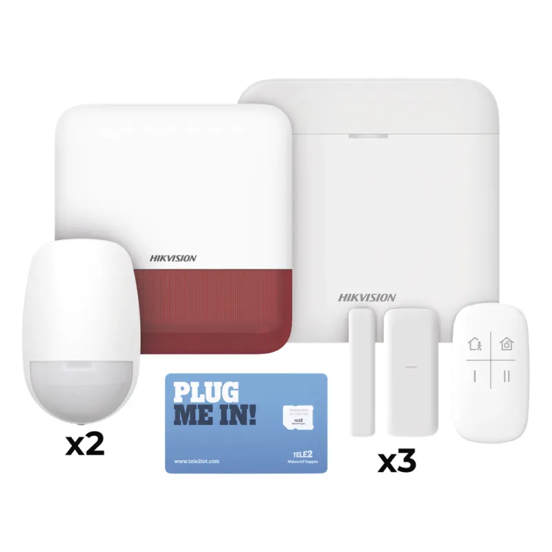 (AX PRO) KIT de Alarma AX PRO con GSM (3G/4G), Wi-Fi y Ethernet / Incluye: 1 Hub con batería de respaldo / 2 Sensores PIR / 3 Contactos Magnéticos Slim / 1 Control Remoto / 1 Sirena Roja Inalambrica Exterior