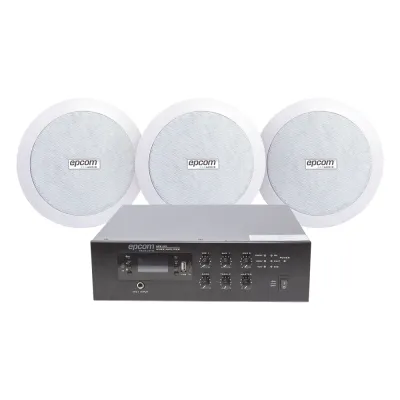 KIT de Amplificador de 120W para Escritorio | 3 Altavoces de Plafón de 5.5in | 3.75 - 30W | Sistema 70/100V