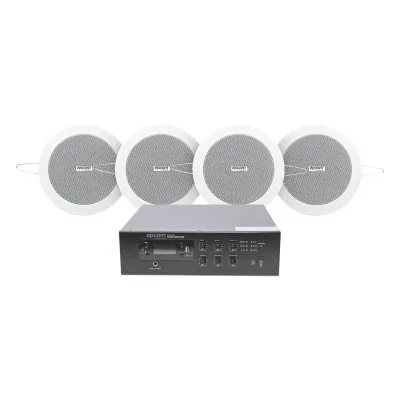 KIT de Amplificador de 120W para Escritorio | 4 Altavoces de Plafón de 4in | 3 - 6W | Sistema 70/100V
