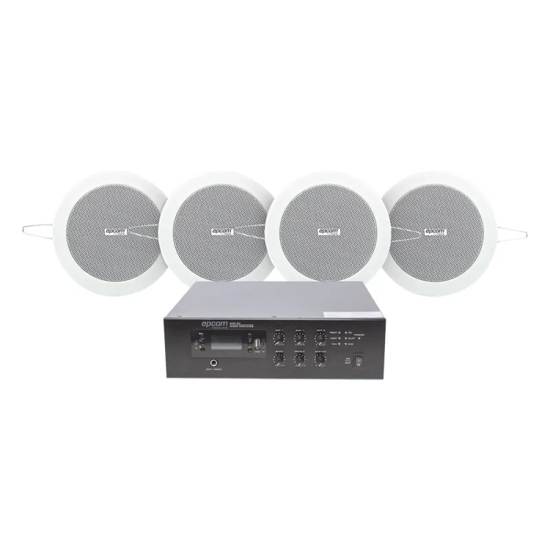 KIT de Amplificador de 120W para Escritorio | 4 Altavoces de Plafón de 4in | 3 - 6W | Sistema 70/100V