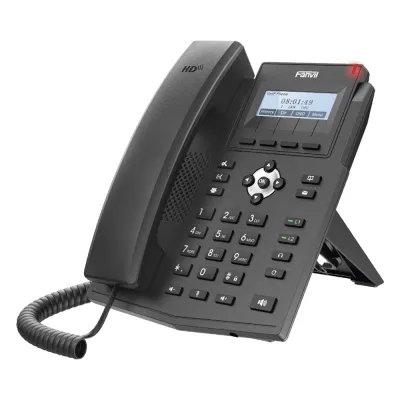 Teléfono IP empresarial para 2 lineas SIP con pantalla LCD, Puertos Gigabit, Códec Opus, conferencia de 3 vías, PoE.