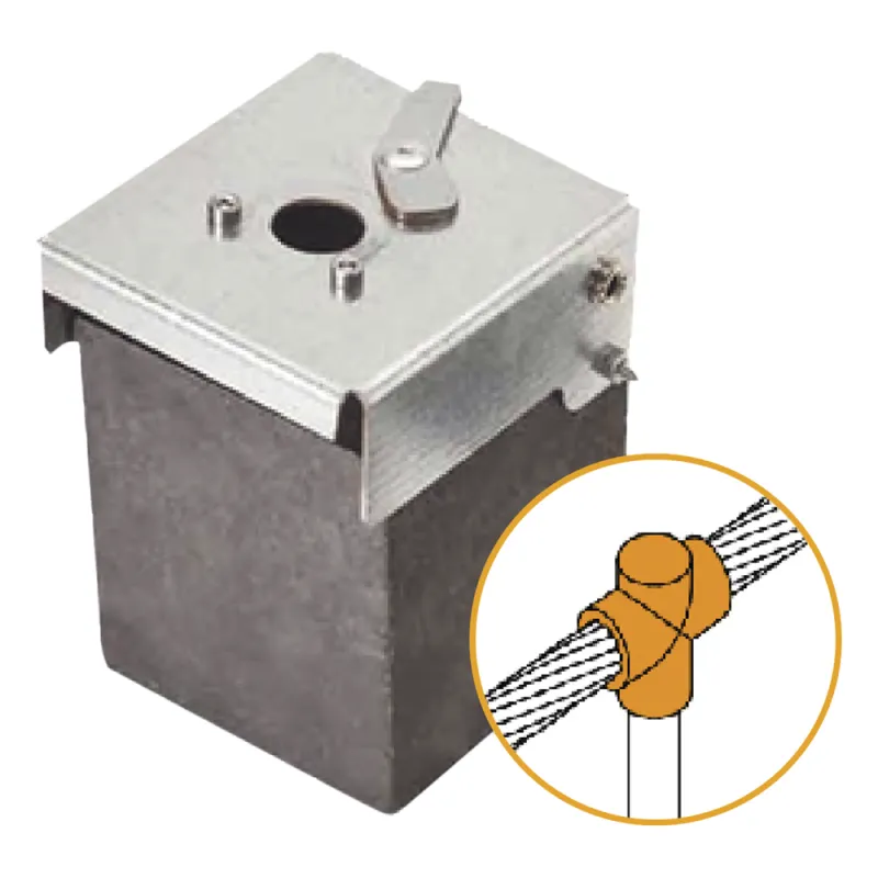 Molde de Grafito Vertical Unión en T / Cable 2/0 AWG a Pica 5/8 in / 70 Soldaduras / Acero Electrogalvanizado / Normativa IEC 62305