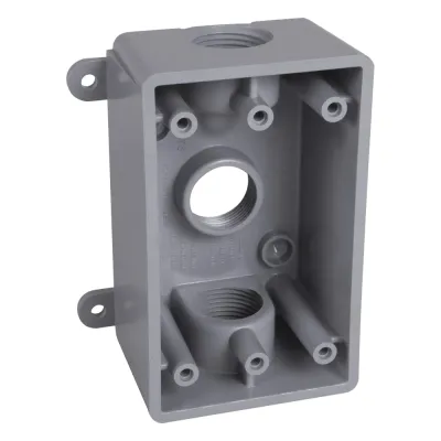 Caja Impermeable de 1 Gang / Profundidad de 2 Pulgadas (5.08 cm) / Cuenta con 3 Salidas Roscadas para Tubería de 1/2 Ó 3/4 / Color Gris