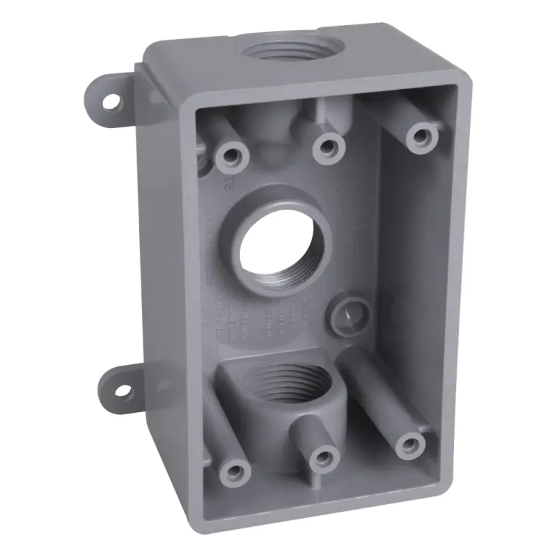 Caja Impermeable de 1 Gang / Profundidad de 2 Pulgadas (5.08 cm) / Cuenta con 3 Salidas Roscadas para Tubería de 1/2 Ó 3/4 / Color Gris