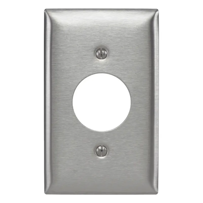 Placa para Receptáculo Sencillo de 15 y 20 A de Entrada Recta y para Receptáculo de 15 A de Media Vuelta/ 1.4" (35.56 mm) / Acero Inoxidable.