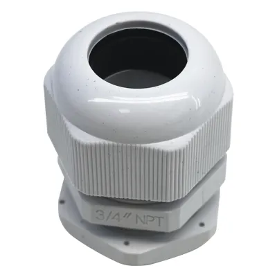 Conector Plástico Blanco Tipo Glándula para Rosca NPT 3/4"