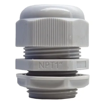 Conector Plástico Blanco Tipo Glándula para Rosca NPT 1"