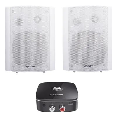 Kit Altavoces + Modulo Receptor BT | Montaje en Pared | 2x20W RMS | Material ABS y Reja Metálica | Bracket de Metal | Color Blanco