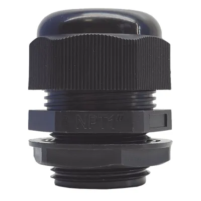 Conector Plástico Negro Tipo Glándula para Rosca NPT 1"