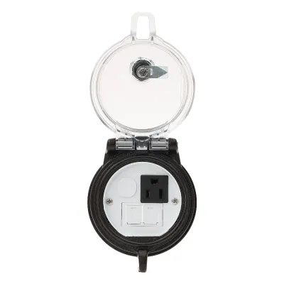 Dispositivo Circular de Puertos de Acceso a Datos, Con Dos Espacios Para Módulos Mini-Com y Un Receptáculo NEMA 5-15R, Protección IP66, de 3" de Diámetro