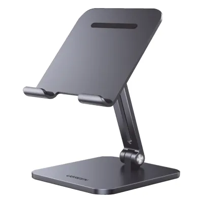 Soporte de Aluminio para IPad & Tablet | Plegable |Angulo Ajustable de 180° y 270° | Base Antideslizante | Protección de Silicona | Amplia Compatibilidad con dispositivos de 7.9'' a 12.9'' | Aluminio Solido | Color Gris