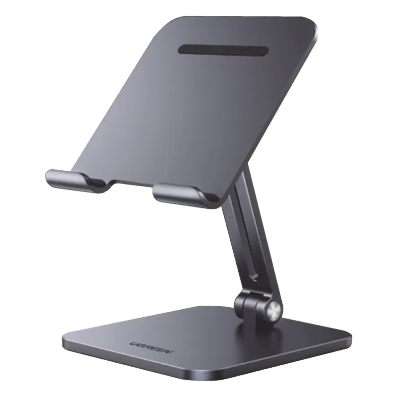 Soporte de Aluminio para IPad & Tablet | Plegable |Angulo Ajustable de 180° y 270° | Base Antideslizante | Protección de Silicona | Amplia Compatibilidad con dispositivos de 7.9'' a 12.9'' | Aluminio Solido | Color Gris
