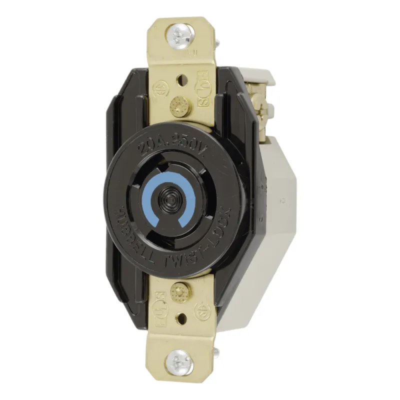 Receptáculo de Media Vuelta Industrial para Empotrar/ 20A 250V/ 2 Polos 3 Hilos/ NEMA L6-20R / Color Negro.