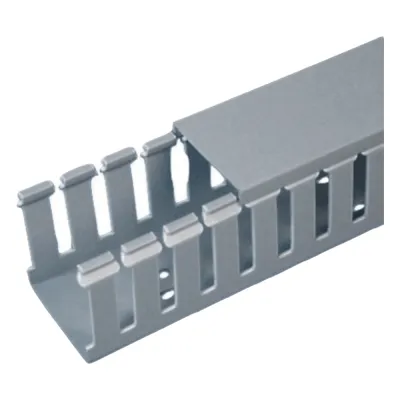 Canaleta Ranurada de PVC con Tapa, Tipo F, 32 mm de Ancho, 79.2 mm de Alto y 2 m de Largo, Color Gris