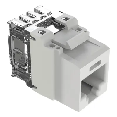 Conector Jack NetKey Estilo 110 (de Impacto), Tipo Keystone, Categoría 6A, de 8 Posiciones y 8 Cables, Color Blanco