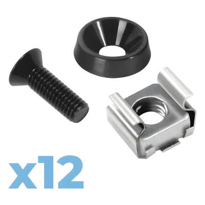 Juego de 12 Tornillos con 12 Arandelas y 12 Tuercas Enjauladas para Rack Linkedpro