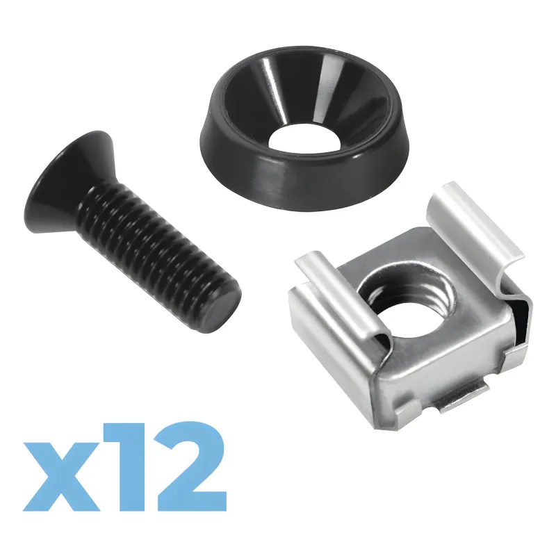 Juego de 12 Tornillos con 12 Arandelas y 12 Tuercas Enjauladas para Rack Linkedpro