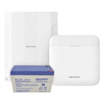 (AXPRO) KIT de alarma AX PRO conversión de zonas cableadas a inalámbricas / Incluye: 1 Hub con Batería de respaldo/ 1 Expansor de 16 zonas cableadas / 1 Batería de respaldo 12Vcc a 7 Amp/ Compatible con Hik-Connect P2P