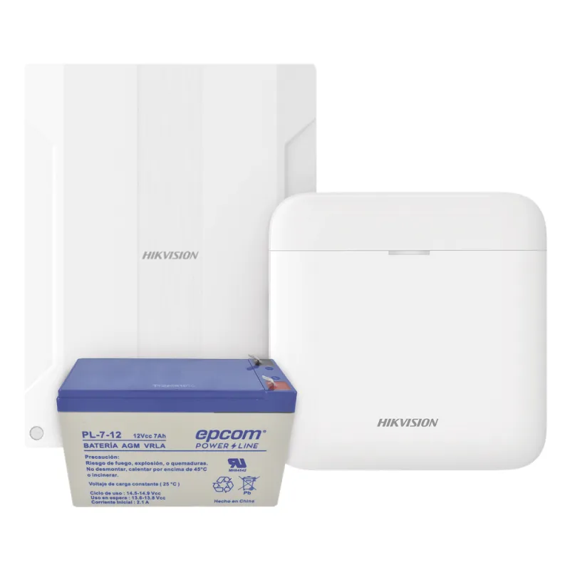(AXPRO) KIT de alarma AX PRO conversión de zonas cableadas a inalámbricas / Incluye: 1 Hub con Batería de respaldo/ 1 Expansor de 16 zonas cableadas / 1 Batería de respaldo 12Vcc a 7 Amp/ Compatible con Hik-Connect P2P