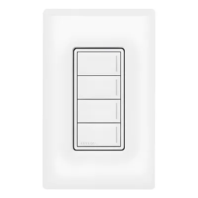 Teclado de escenas Sunnata de 4 botones con barra luminosa localizadora, controla luces, cortinas y más en el sistema RadioRA 3, color Nieve satinado