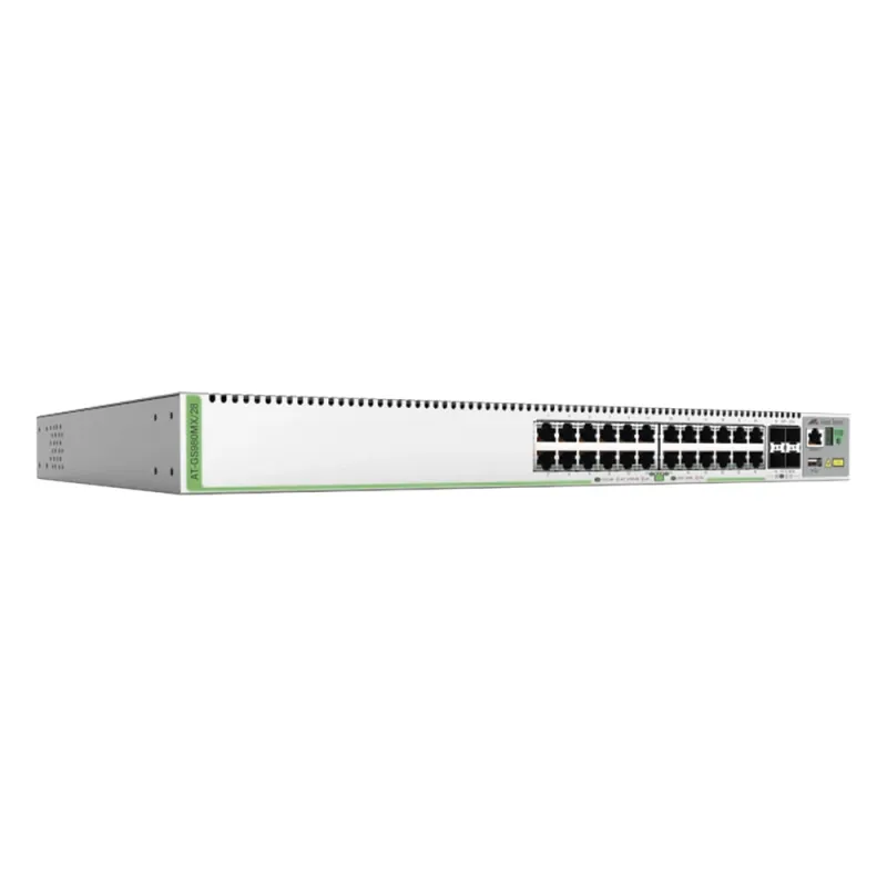 (GS980MX/28) Switch Stack L3, 24 puertos 10/100/1000-T, 4 Puertos SFP+ 10G, Fuente de poder fija