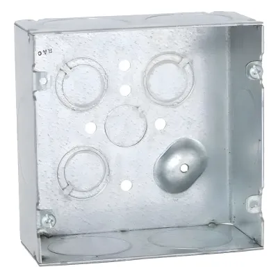 Caja Cuadrada 4 11/16 x 4 11/16"/ Profundidad 2- 1/8"/ Cuenta con 6 Entrada de 1 1/4"/ 1 Entrada de 1/2" / 3 TKO (1/2"-3/4").