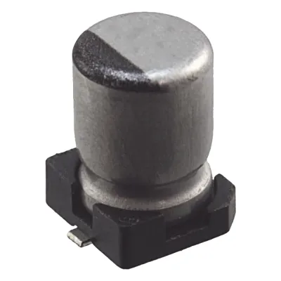 Capacitor Electrolítico de Aluminio tipo SMD de 10uF, 35V, 20%, 5 x 6.1 mm.