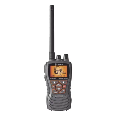 Radio portátil marino flotante y sumergible con función de eliminación de agua de la bocina mediante vibración, potencia de RF de 6 Watts.