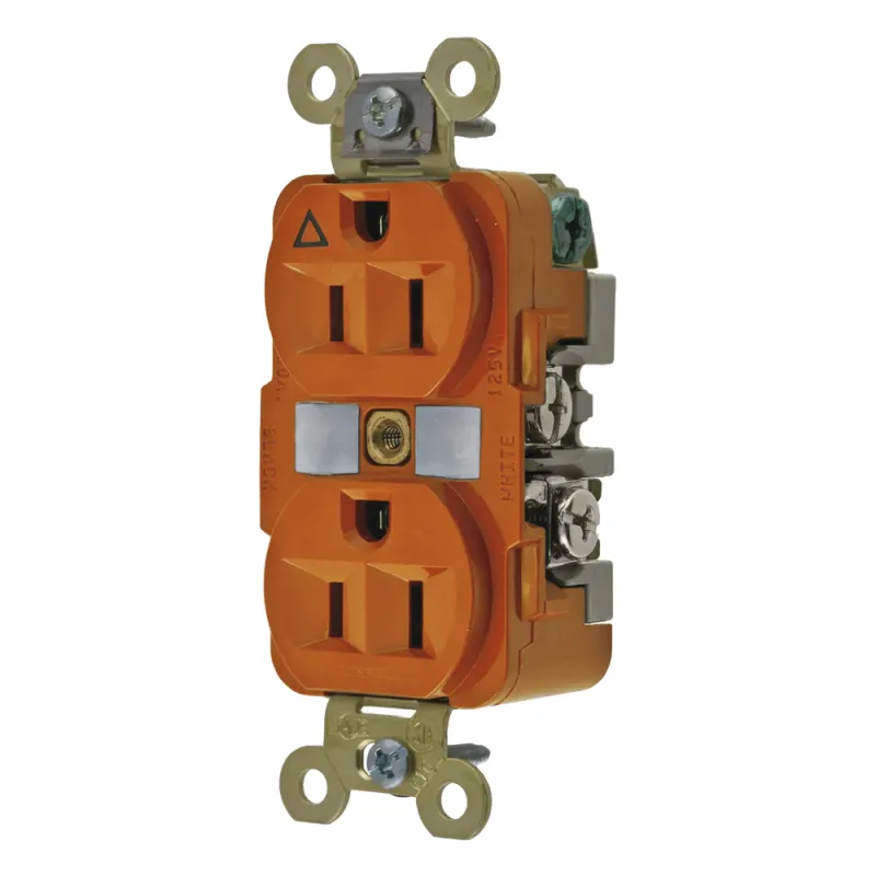 Contacto Dúplex Grado Industrial / 15A 125V / Conexión a Tierra Aislada / 2 Polos 3 Hilos / NEMA 5-15R / Color Naranja